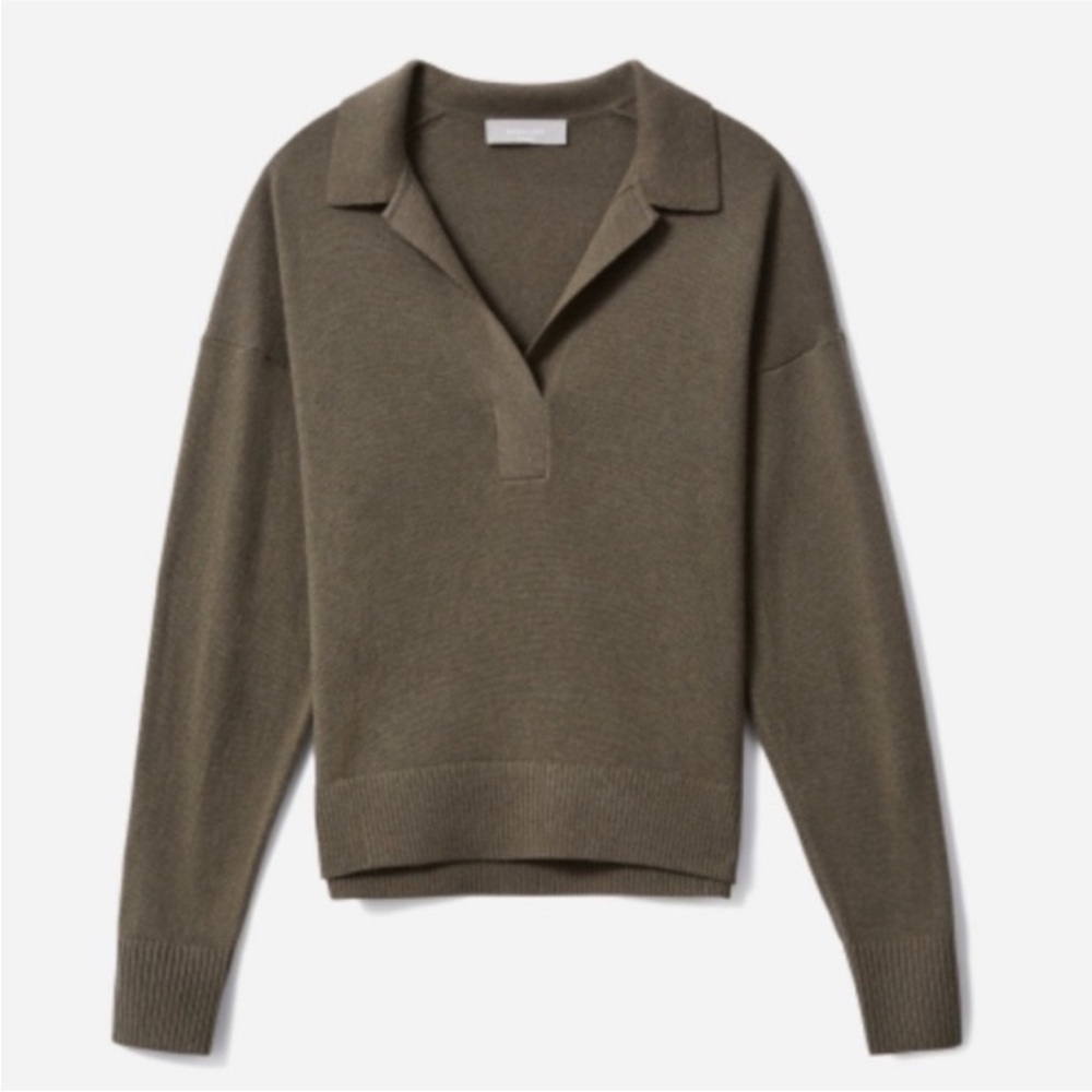 Everlane Cashmere Polo Sweater Green Olive Kalamata, Size Extra Small
